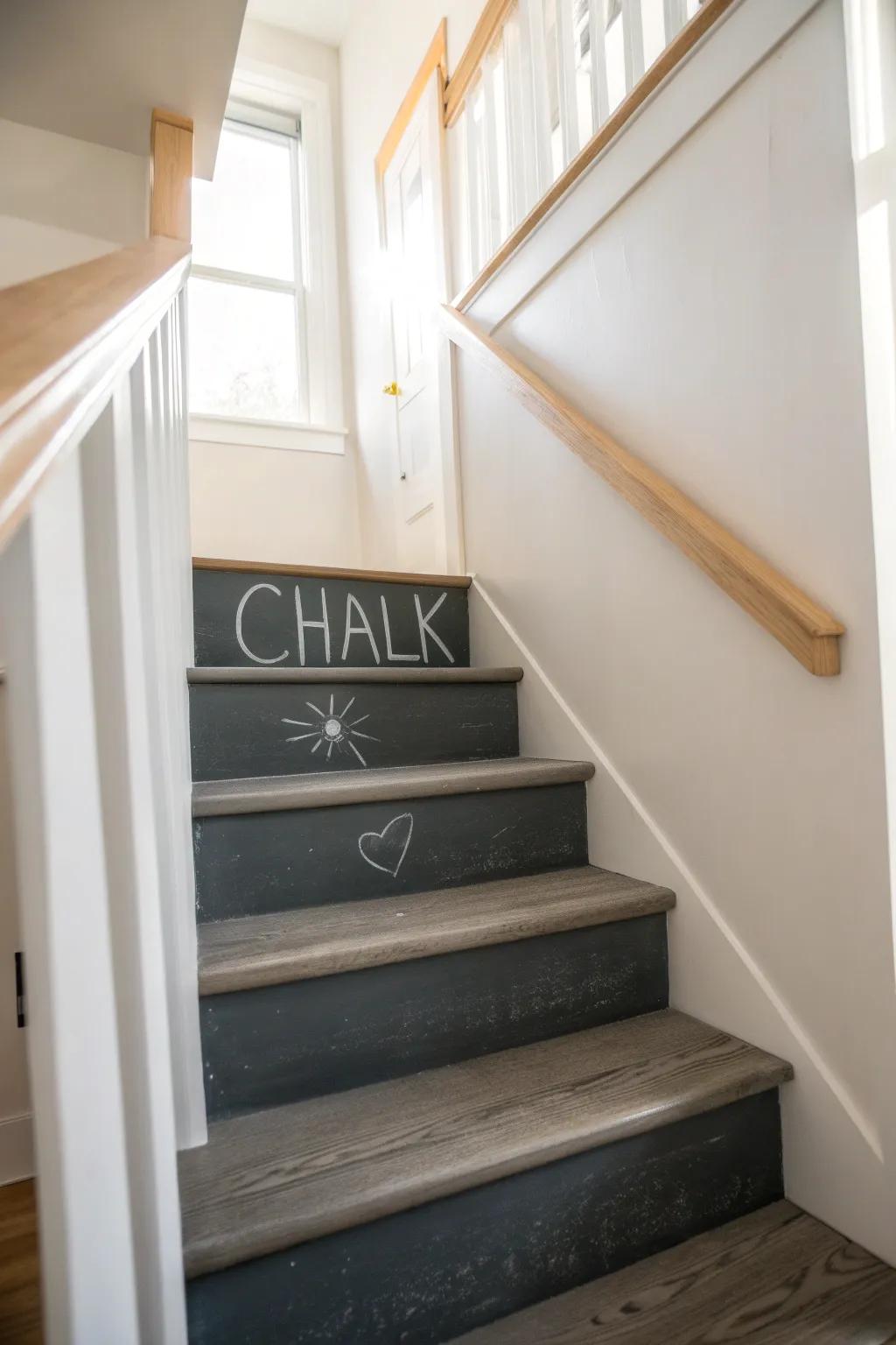 Chalkboard stair risers: a chic, practical spot for quotes, reminders, and daily doodles.