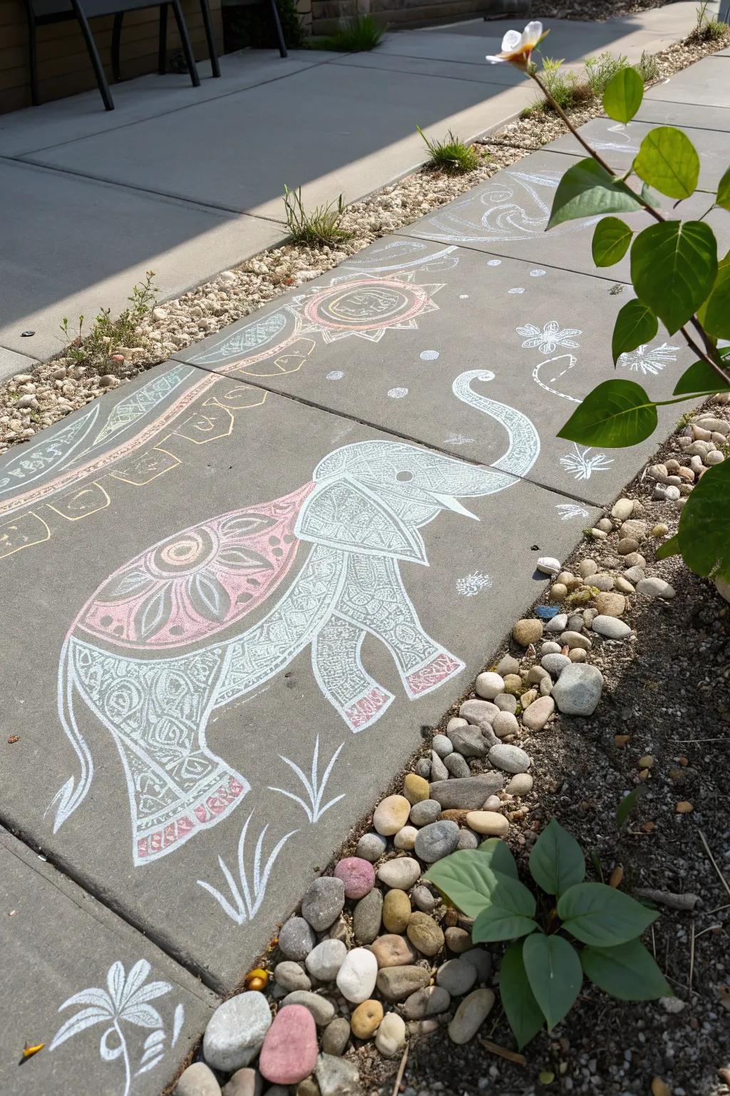 Transform your sidewalk into a whimsical zoo with elegant chalk animals!