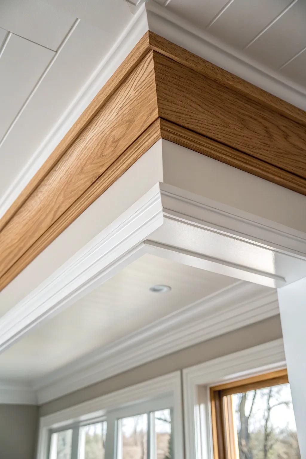 Extra-wide farmhouse bands give tray ceilings bold definition—clean corners, easy DIY impact.