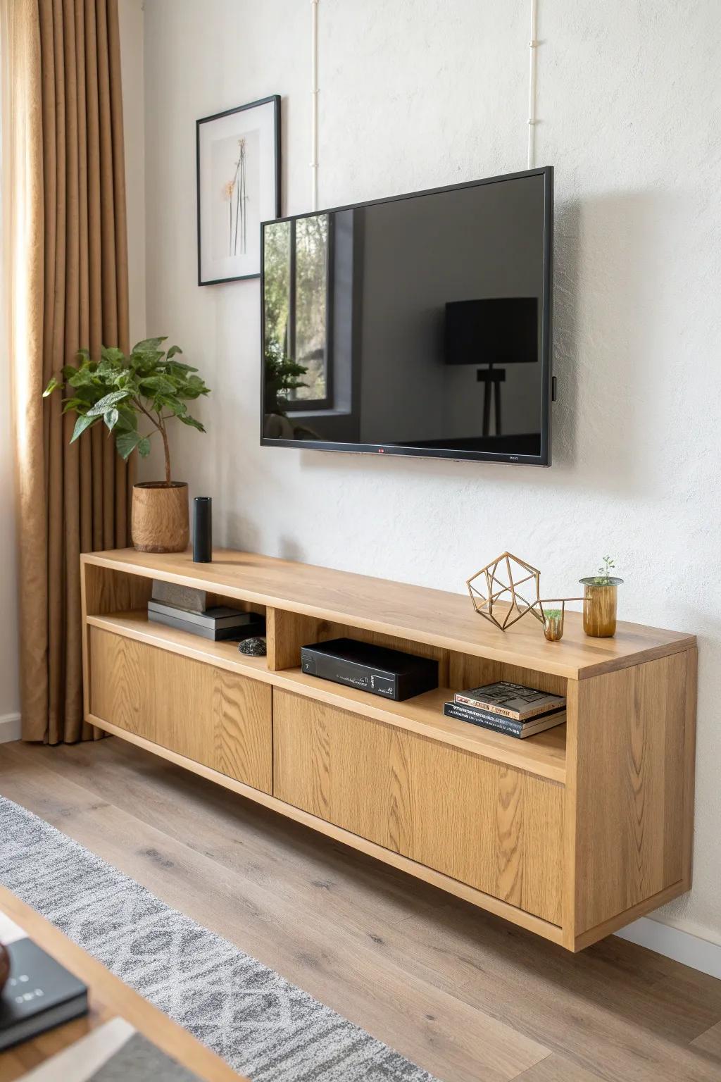 Fold it down for movie night, fold it up to clear the wall—tiny-room magic in wood.