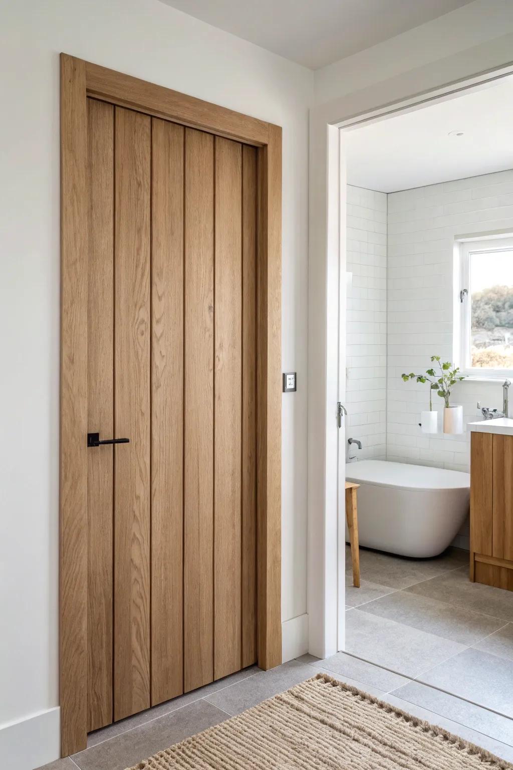 A hidden access panel that vanishes into vertical shiplap—clean lines, clever function.