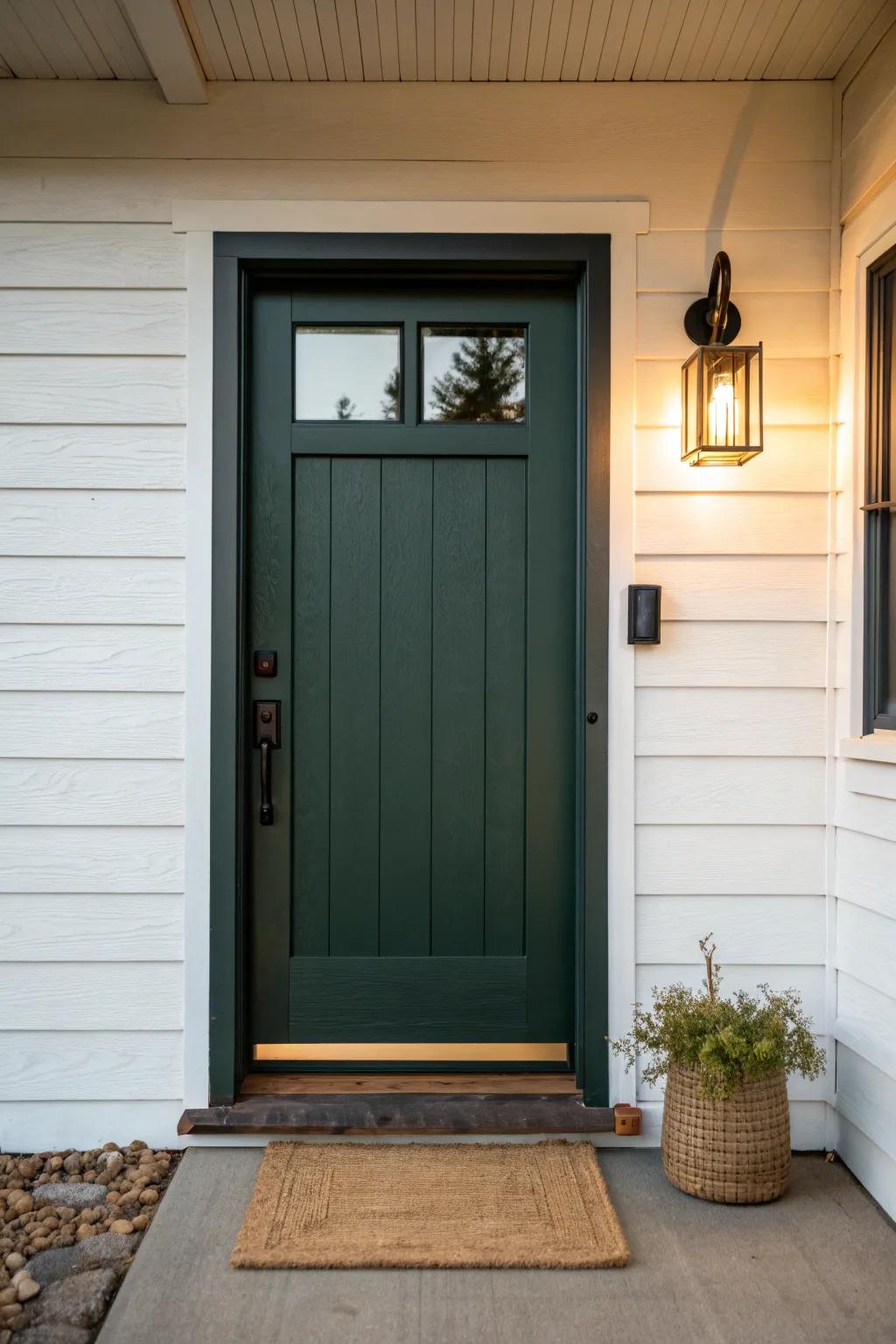 A bold, weather-tough door finish + warm wood details turns your walkout into a patio focal point.