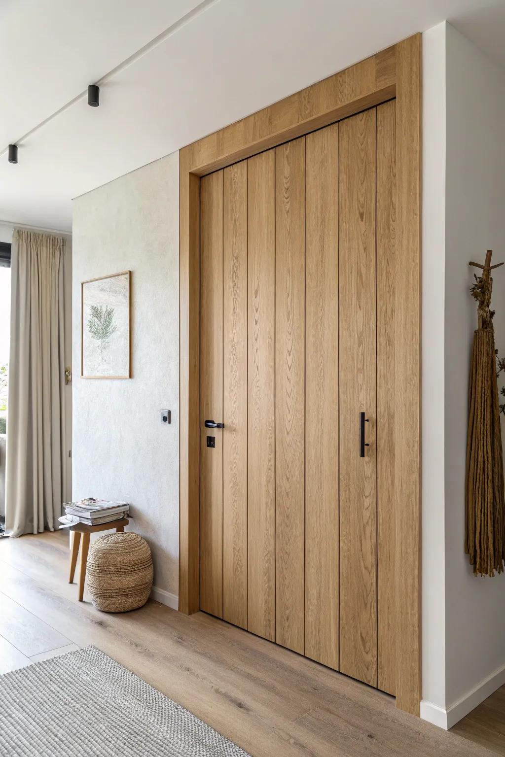 A hidden door that vanishes into matching wood paneling—clean, clever, and beautifully calm.