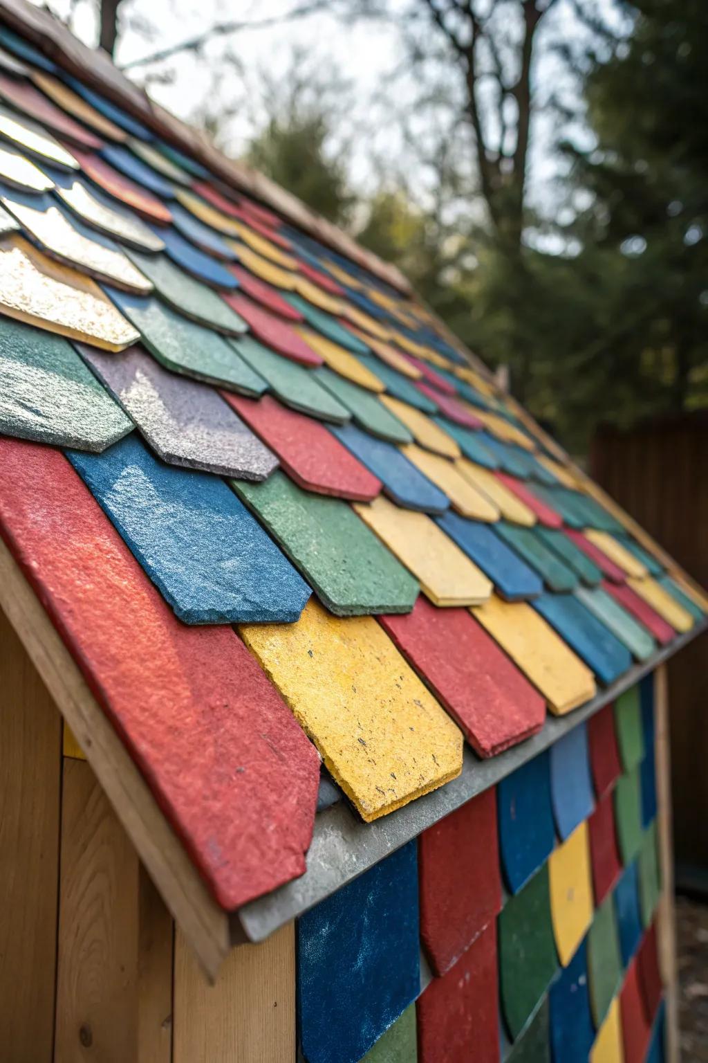 Craft your own masterpiece with vibrant roof tiles that turn any shed into a standout structure.