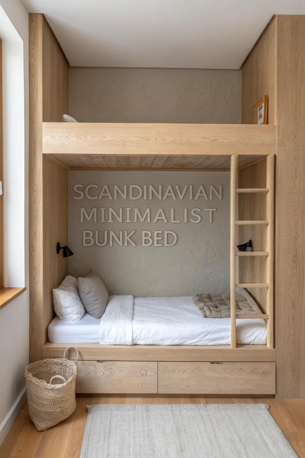 Create a built‑in look with simple trimwork and matching paint to frame warm wood bunks.