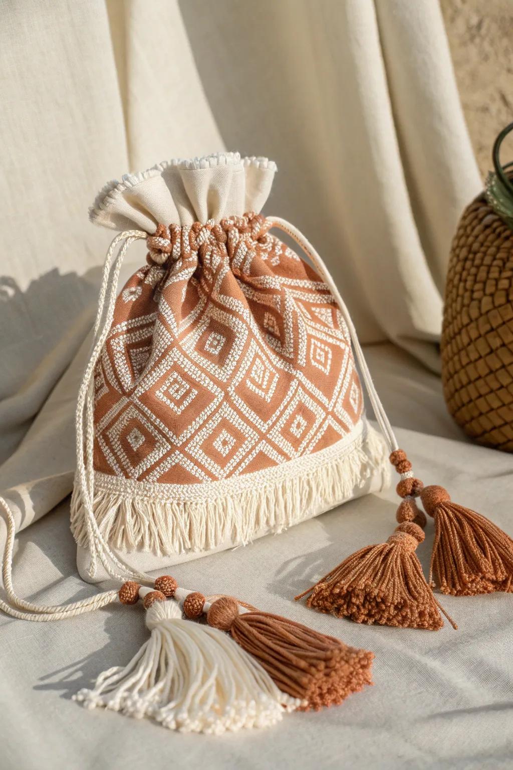 Embrace the boho chic spirit with this handcrafted cloth gift bag, perfect for the free-spirited soul.