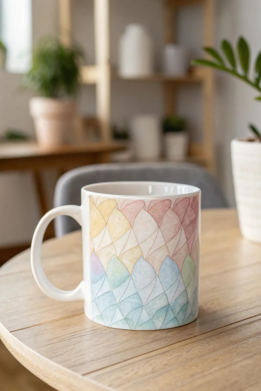 Transform your mug into a masterpiece with a delicate tissue paper collage. Embrace simplicity and natural beauty in your daily rituals.