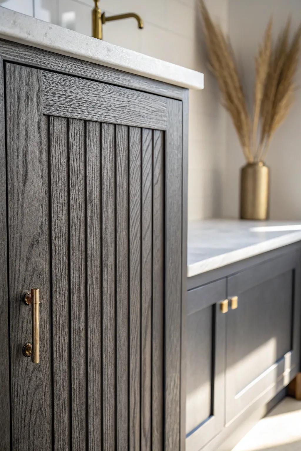 Dark fluted wood cabinet door—subtle grooves that add luxe shadow play to minimalist kitchens.