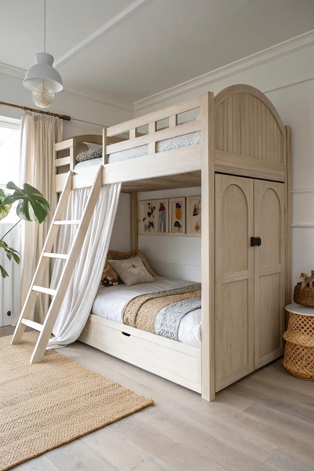 A slide + secret-door bunk that feels sleek and architectural—playful, but beautifully minimal.