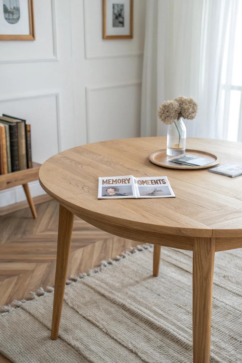 A memory table that inlays family photos and recipes—every meal becomes a story to share.