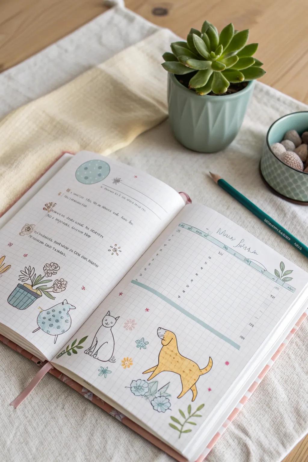 Celebrate your furry friends with a charming and playful pet-themed bullet journal spread. 🐾✨ #BulletJournal #ScandinavianStyle #PetLovers