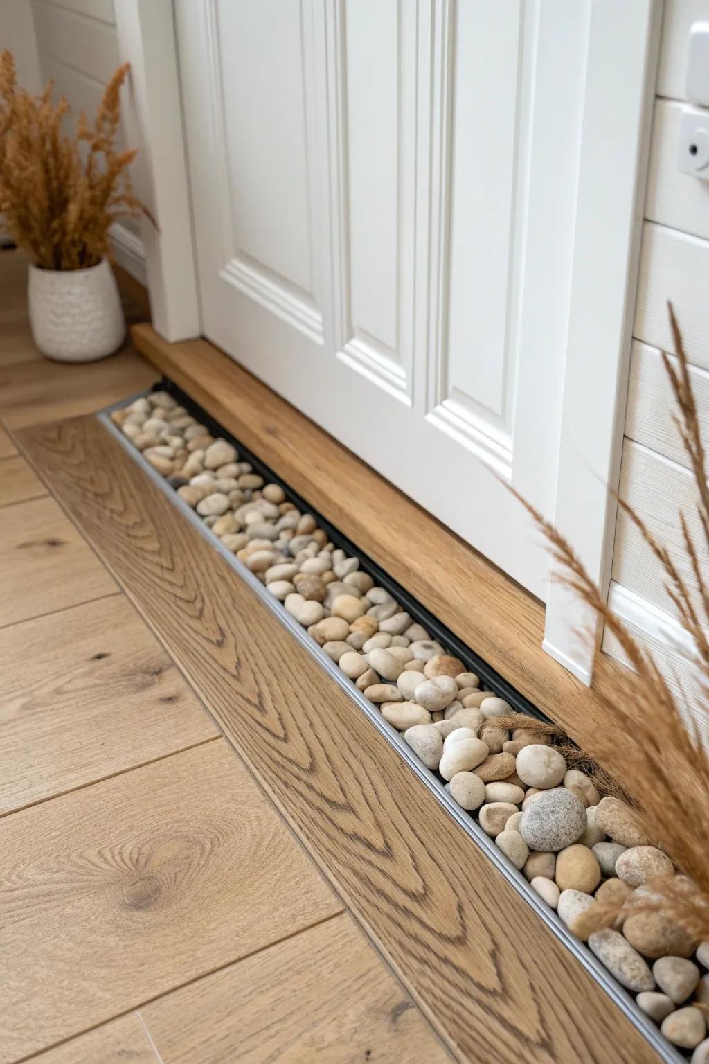 Spa-cool pebble strip inset: a chic boot zone that keeps your foyer floors clean.
