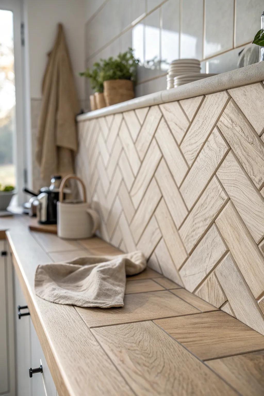 Let the herringbone wrap the corner—perfect V-point alignment for a seamless, luxe finish.