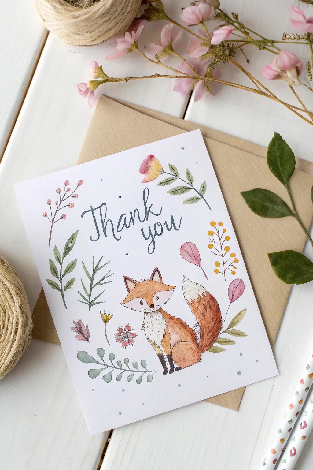 Crafted with love: A toddler's woodland thank you card brings whimsy and warmth.