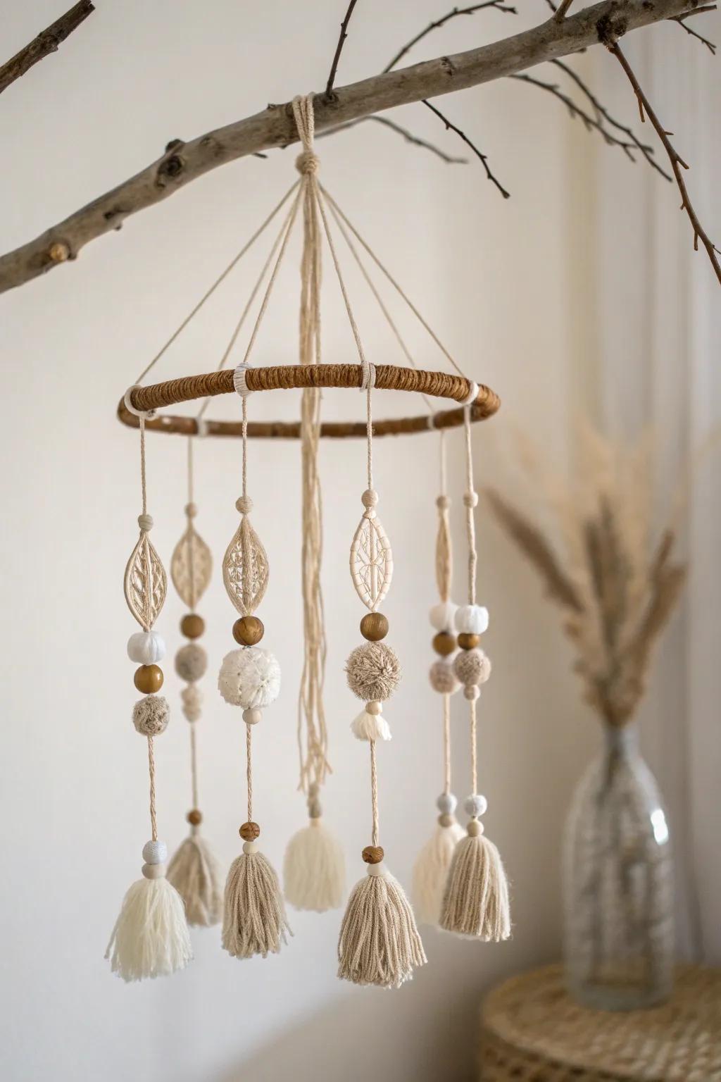 Embrace nature's simplicity with this rustic twig mobile, where minimalist design meets boho charm.