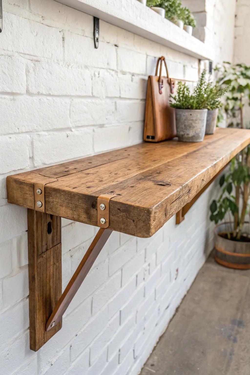 Reclaimed-wood fold-down counter: instant baking space that tucks away beautifully.