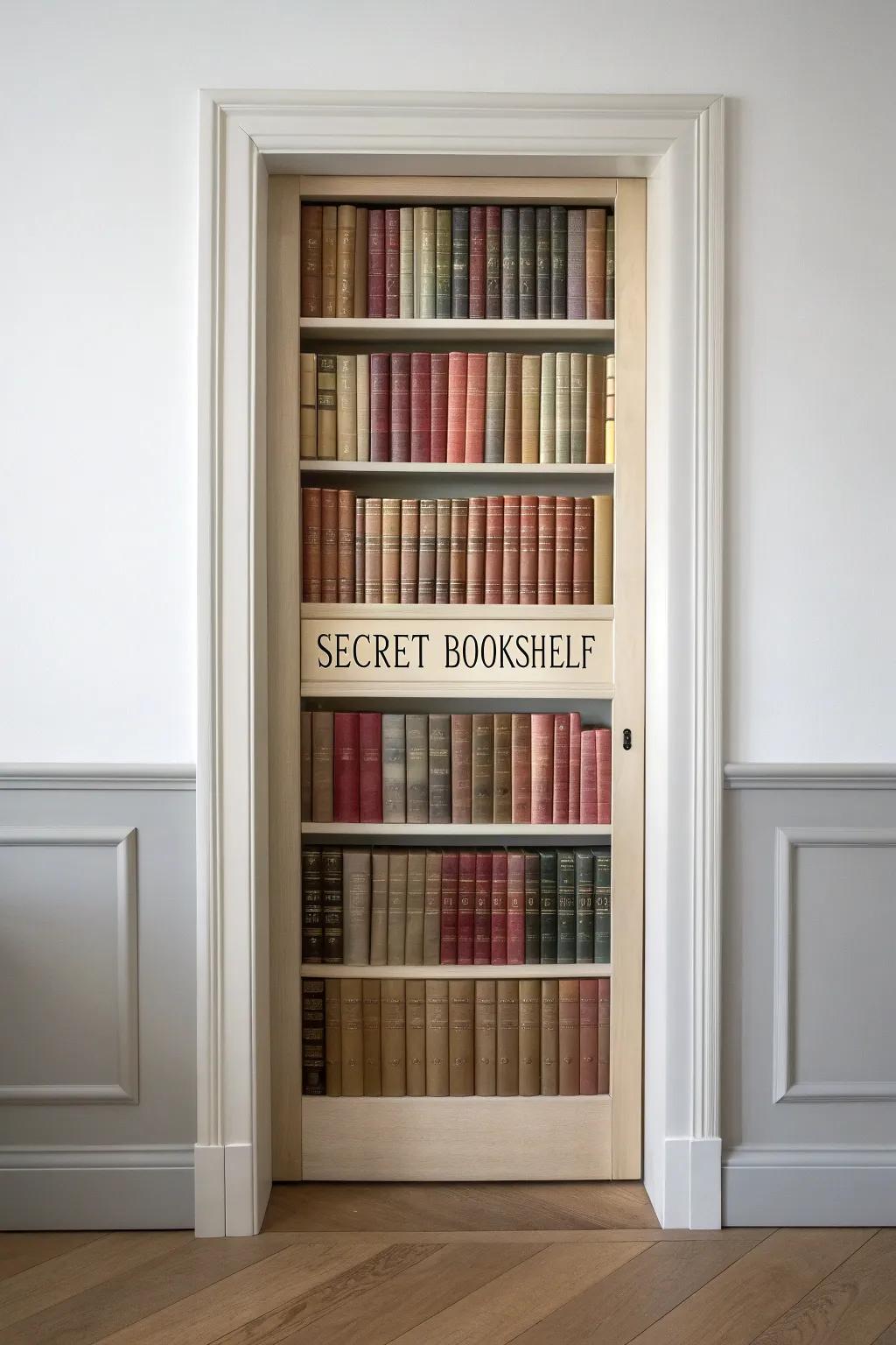 A hidden-spine “secret door” that looks like a bookshelf—minimal, crafty, and magical.