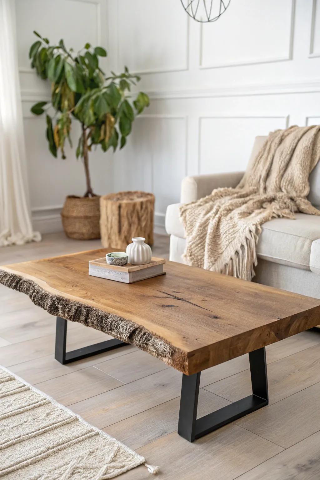 A cantilevered live-edge coffee table that looks like it’s floating—pure crafted magic.