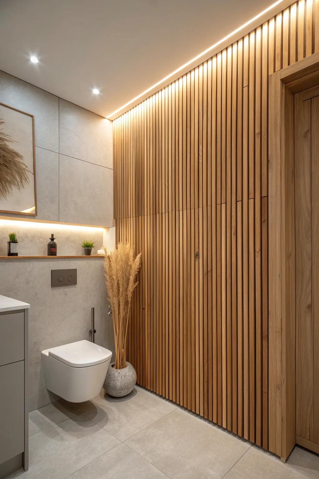 Hidden LED backlighting behind cedar slats for a warm, modern spa glow—simple and soothing.