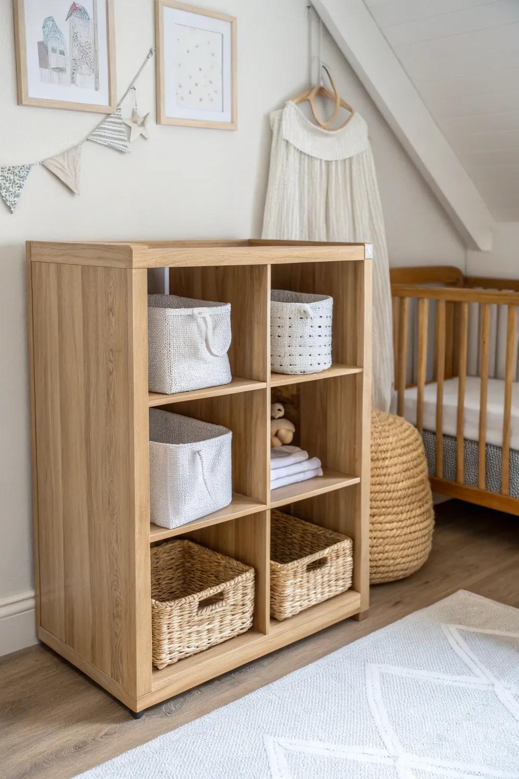 A low cube divider zones sleep and play—beautifully anchored, styled, and serene.