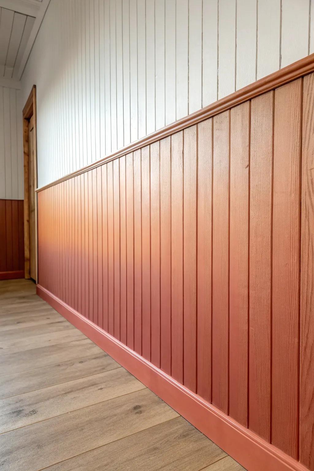 Ombre paneling that fades from earthy clay to creamy white—soft ripples and big wow.
