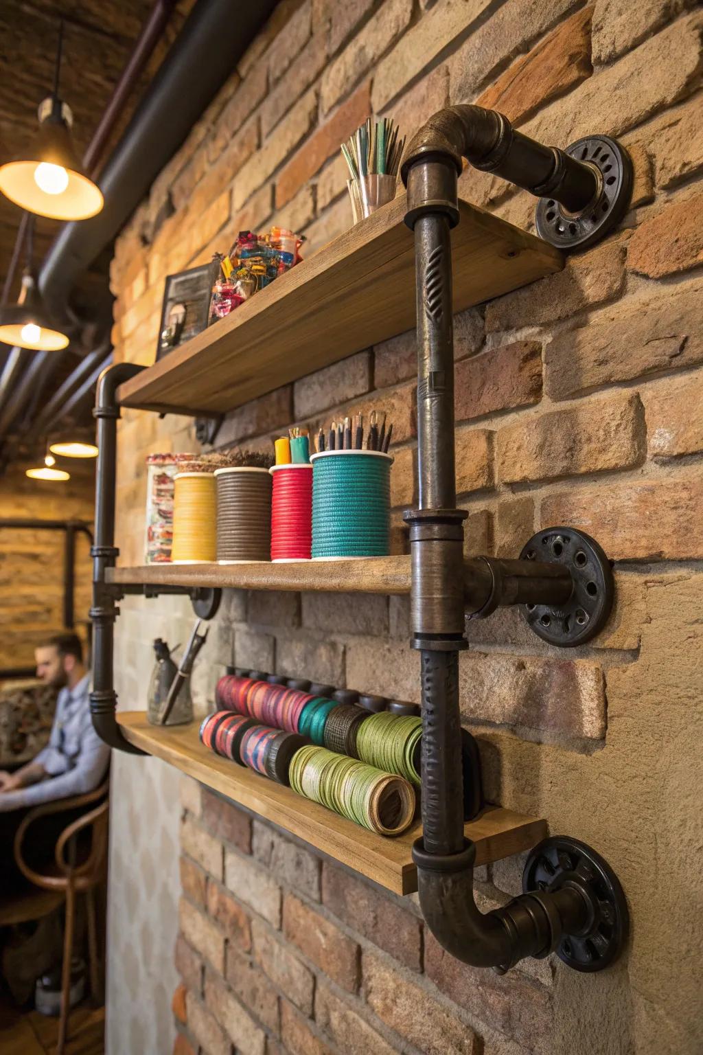 Transform your studio into a haven of creativity with a stylish and functional pipe shelf organizer.