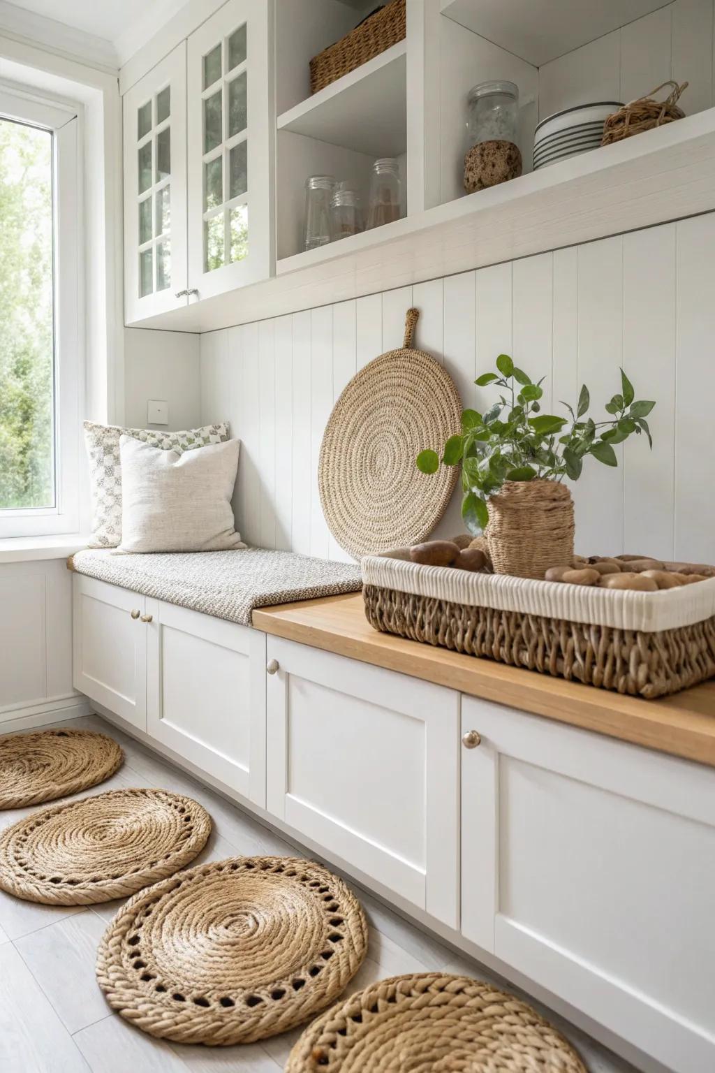 Elevate your kitchen design with a stylish, built-in nook for placemats, where simplicity meets natural elegance.