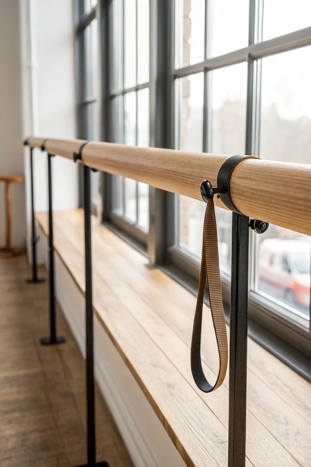 A built-in stretch bar on your post line—always ready, beautifully simple, and made to last.