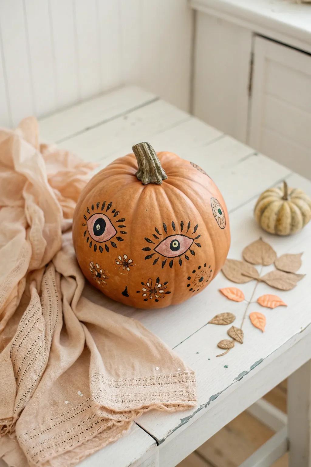 Transform your pumpkin into a charming mixed media masterpiece with a touch of whimsy and elegance.