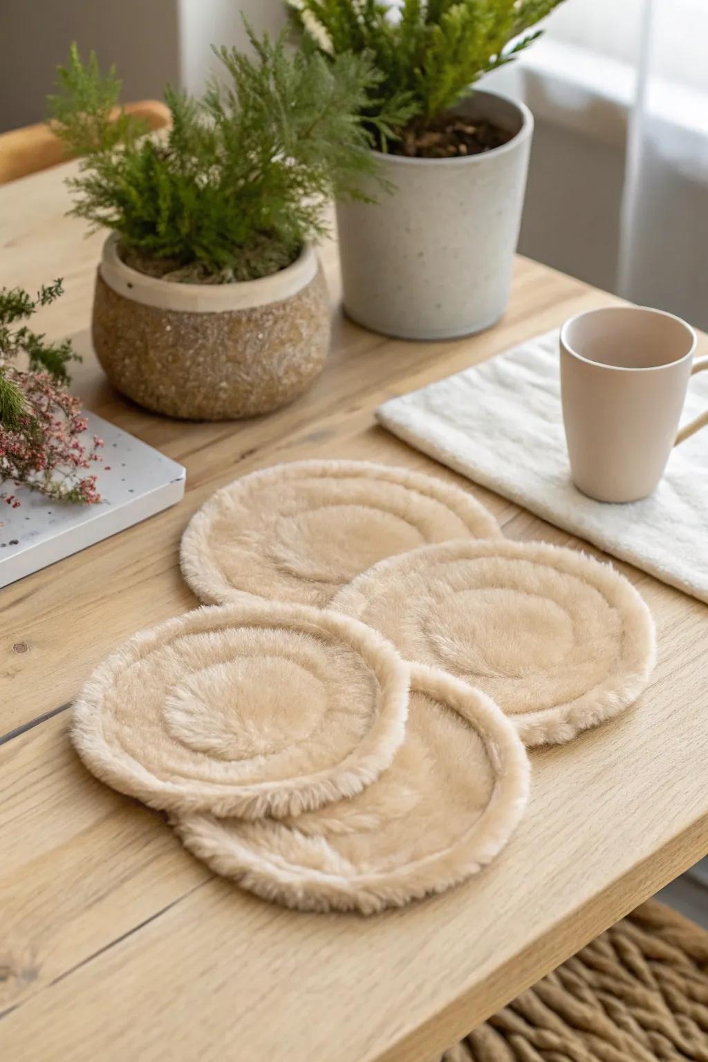 Add a touch of luxury to your table with these beautifully crafted fur coasters.