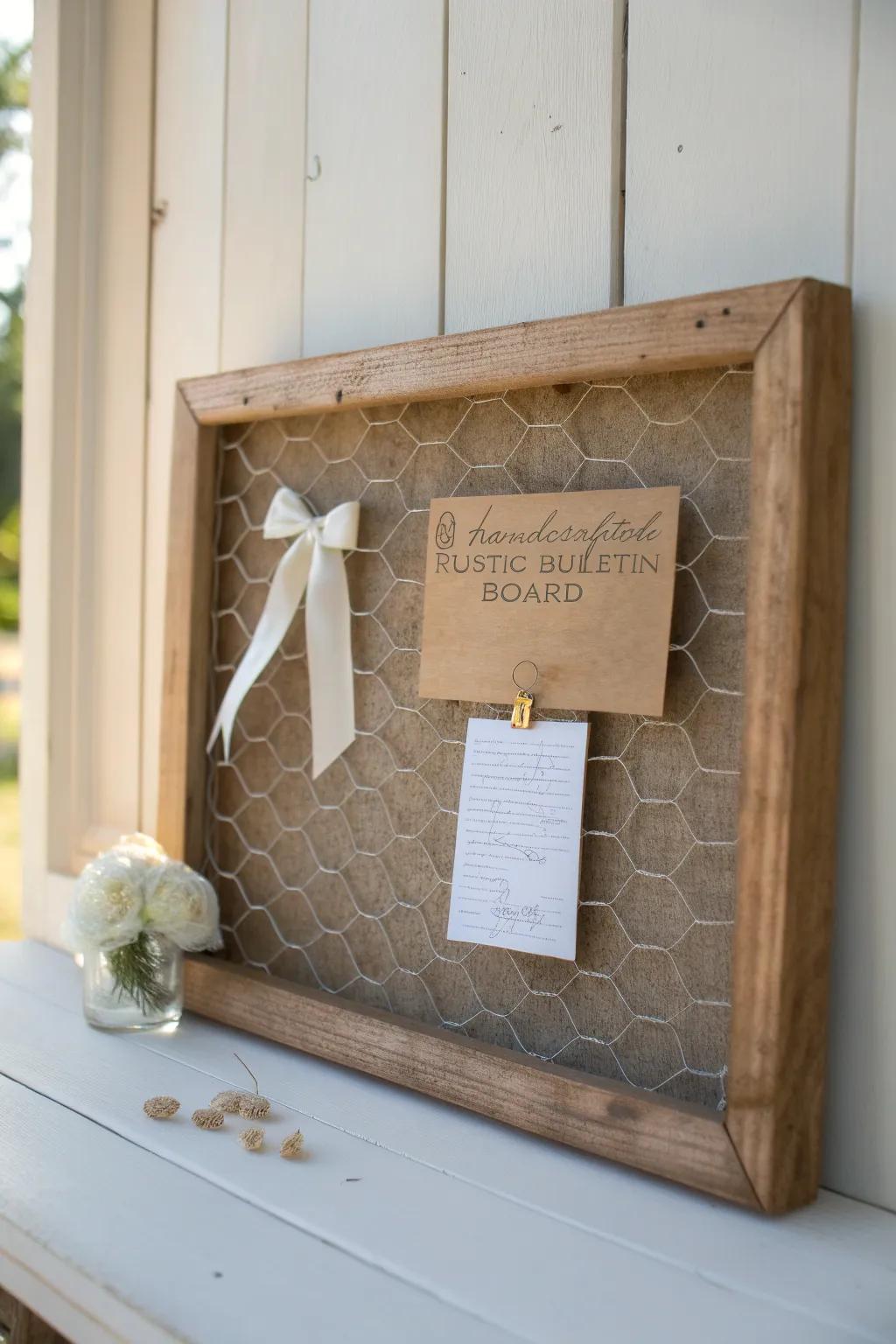 Rustic meets minimal: a chicken-wire + burlap insert that holds notes without a single pin.