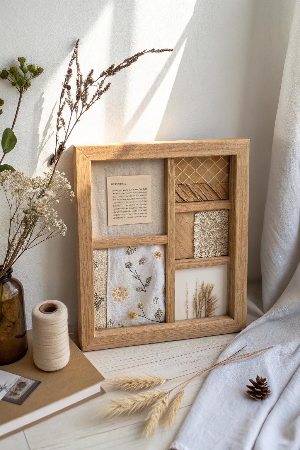 Transform your crafting leftovers into a stunning visual story with this minimalist shadow box collage.