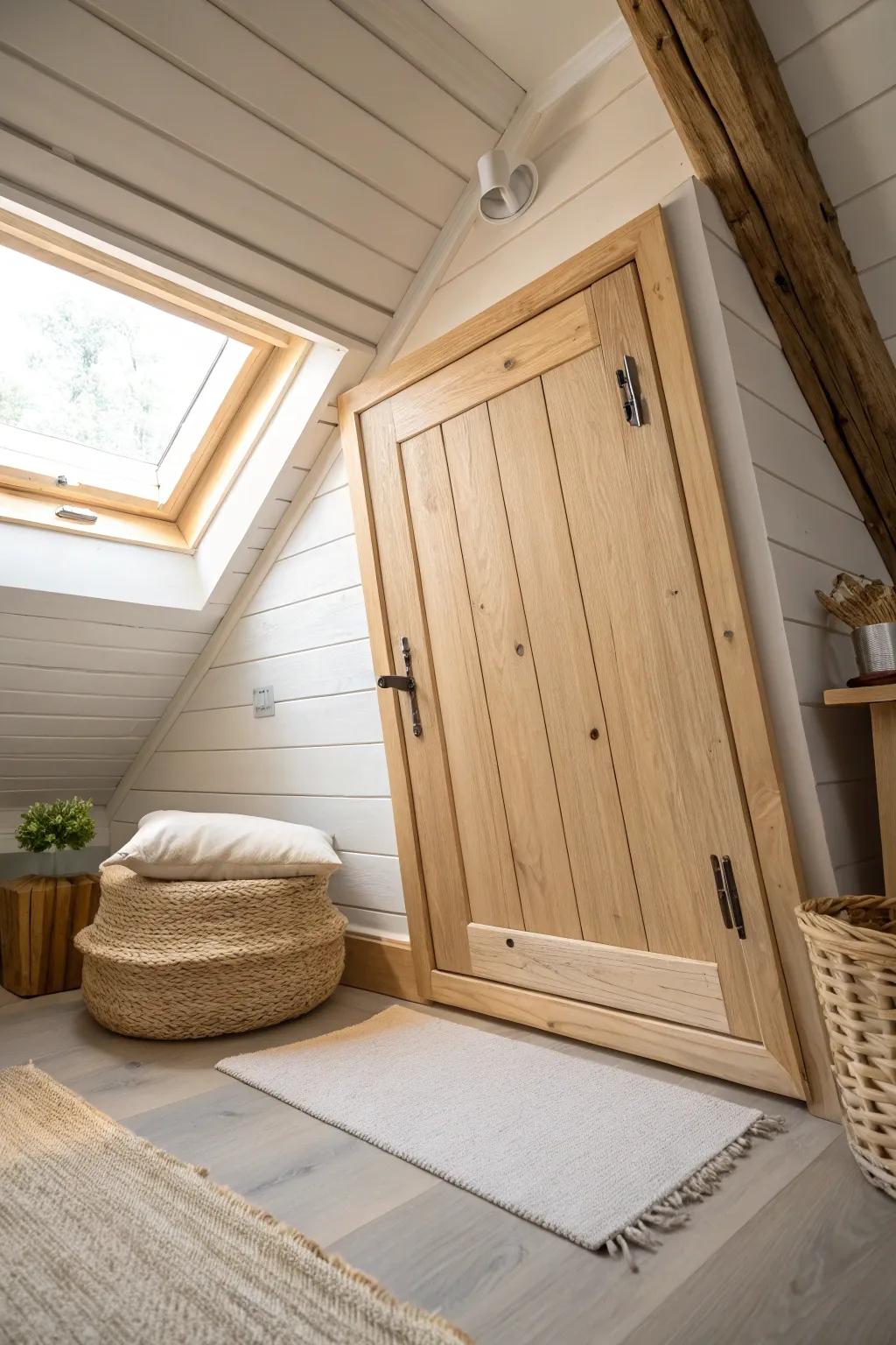 A seamless wood trapdoor hides a cozy loft lounge above the shouse shop—secret cabin vibes.