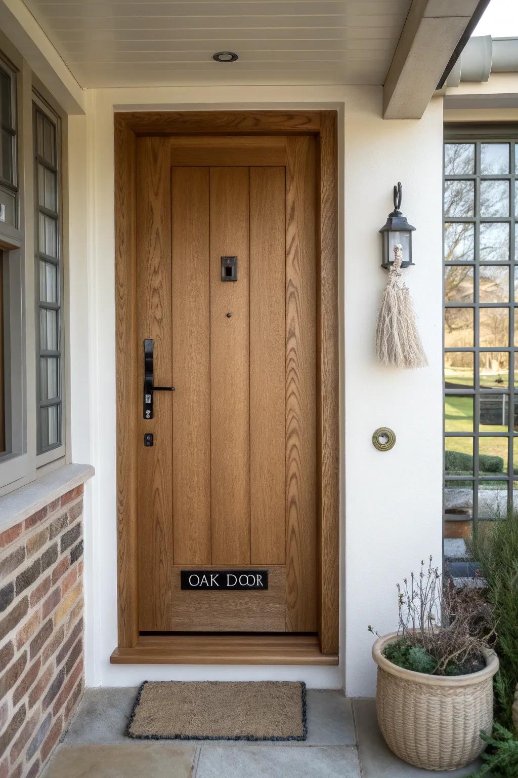 A carved recessed house-number panel turns a simple single door into a signature entry moment.