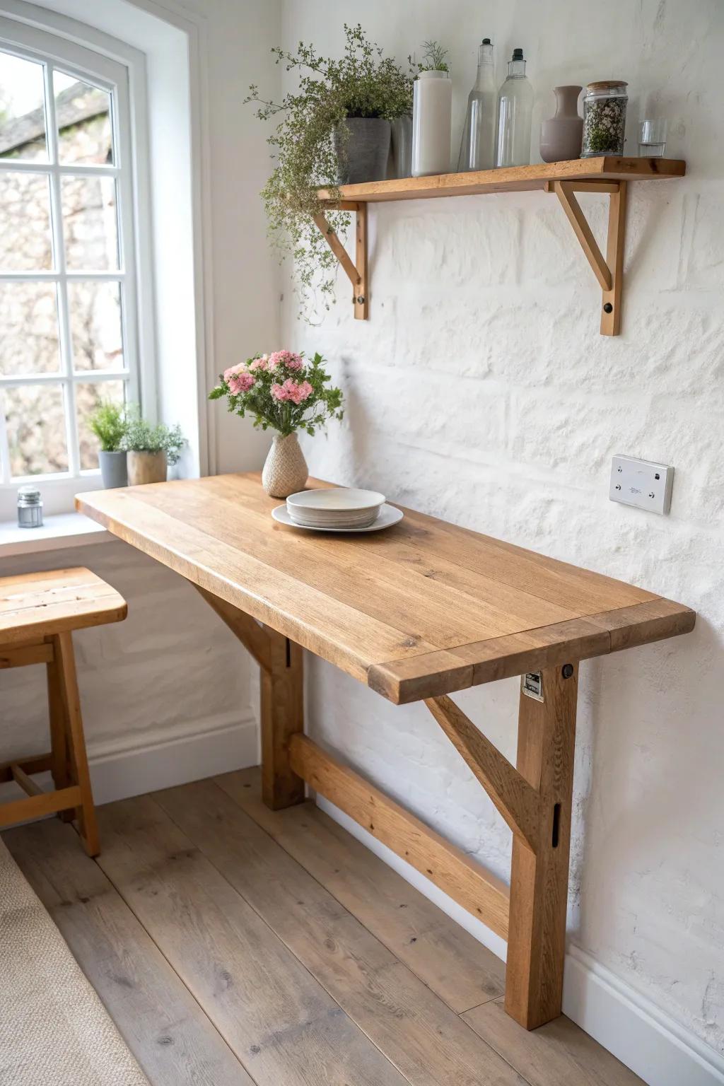 A fold-down farmhouse table that adds cozy dining charm while keeping your small space open.