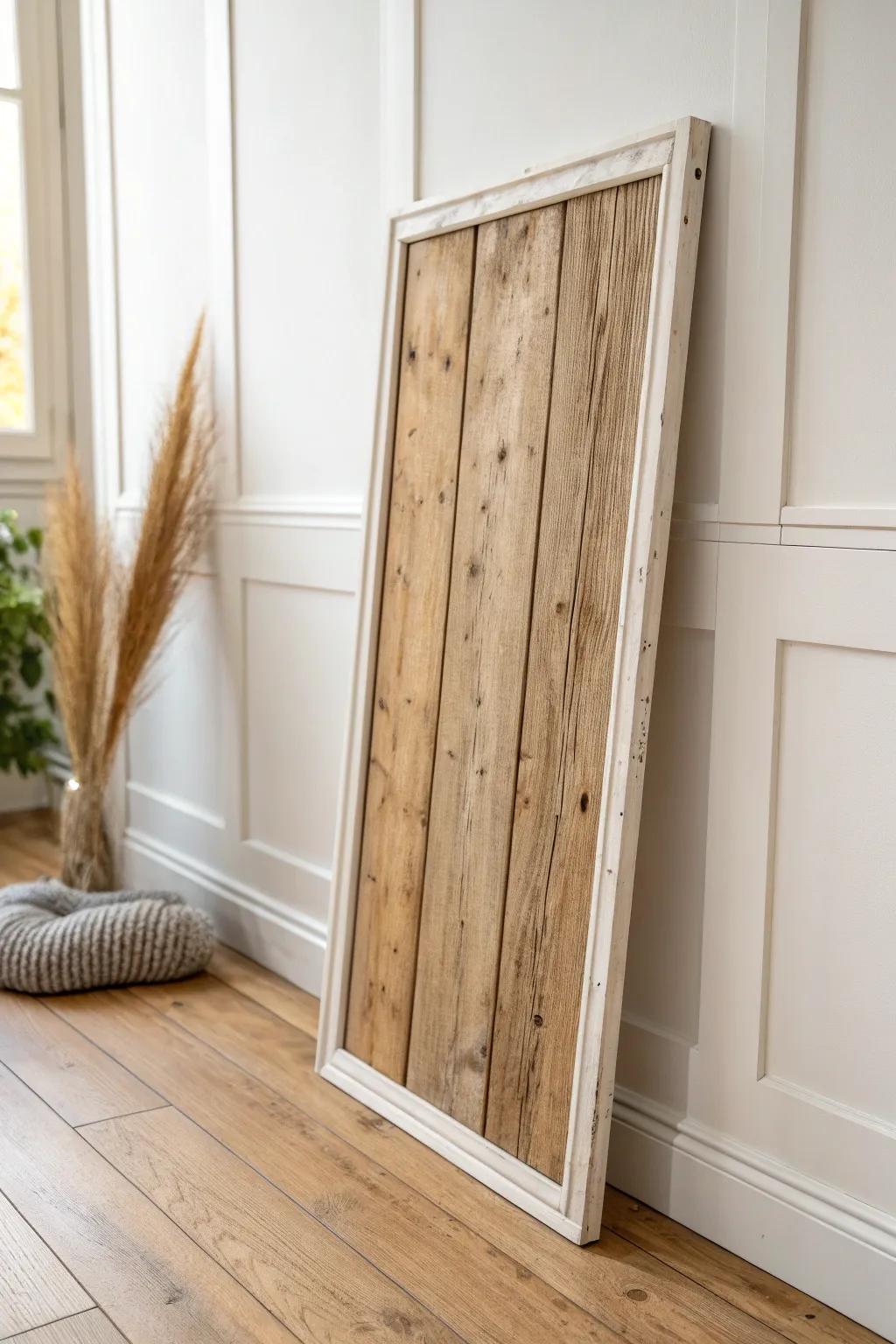 Faux antique paneling with reclaimed boards—aged texture, clean trim, timeless traditional charm.