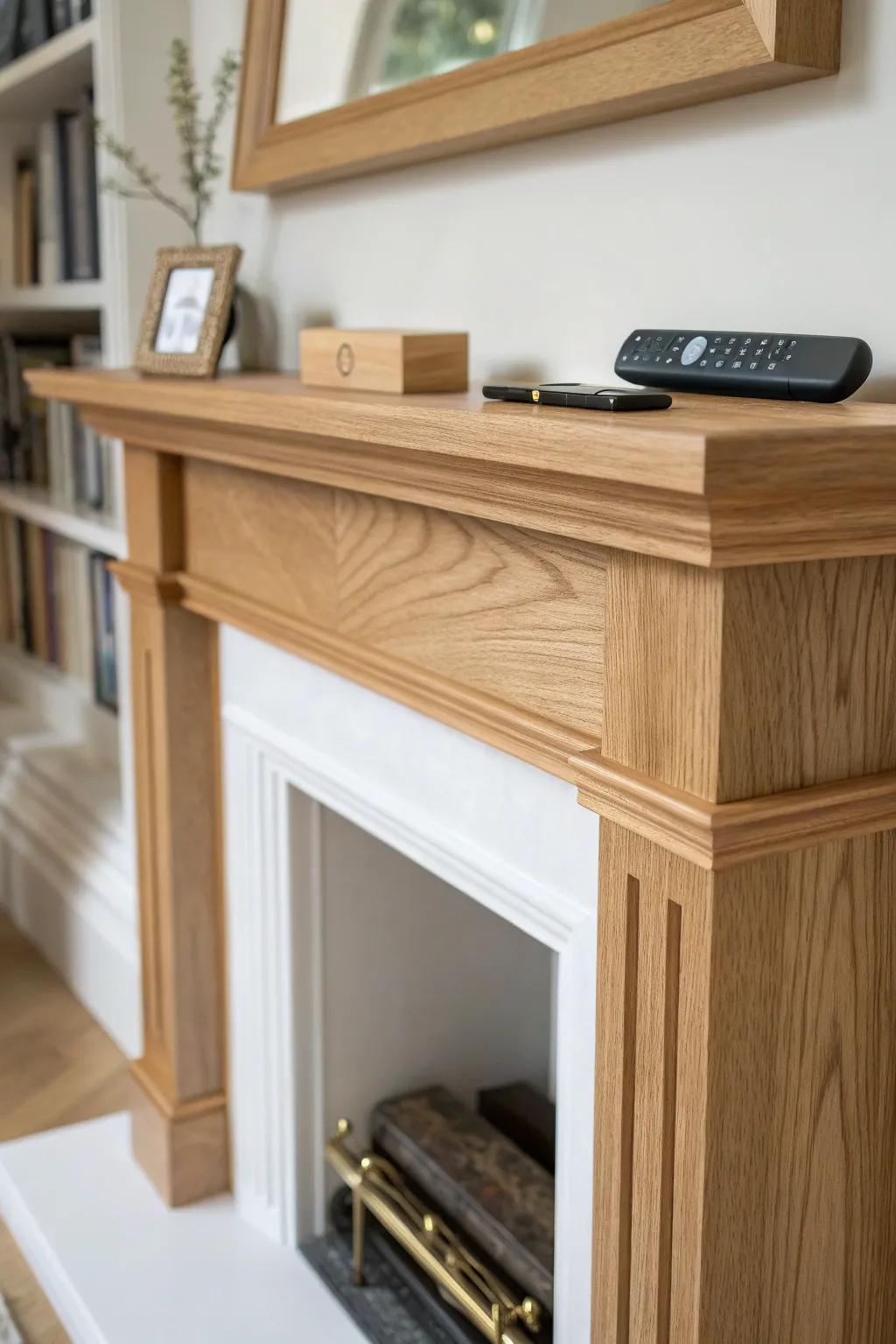 Classic mantel, secret storage—lift the top to tuck away matches, remotes, and small essentials.