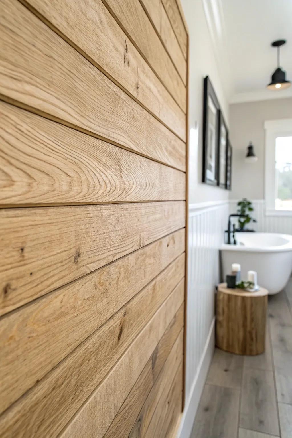Mix two plank widths for a bespoke vertical shiplap wall that feels handmade and designer-calm.