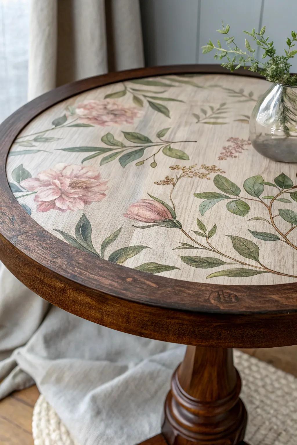 Woodgrain meets florals—decoupage sealed under a glassy clear pour for a luxe, layered finish.