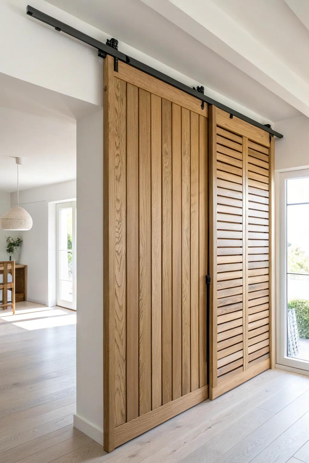 A sliding oak-paneled divider: the chic way to hide your office in seconds —no permanent walls.
