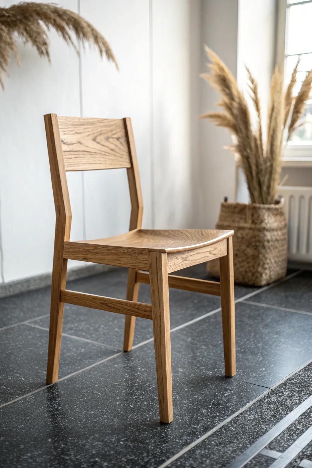 Warm oak chair on durable rubber tiles—quietly stylish flooring for busy fellowship halls.