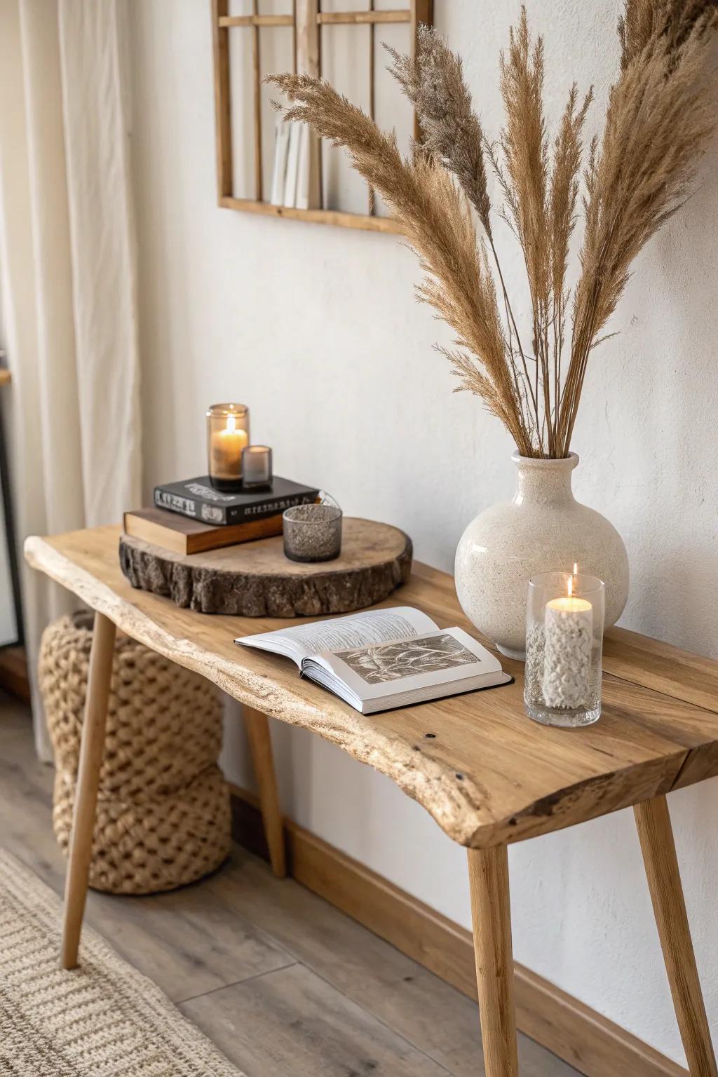 Layer a live-edge slab on your console for an instant custom, high-impact styled look.