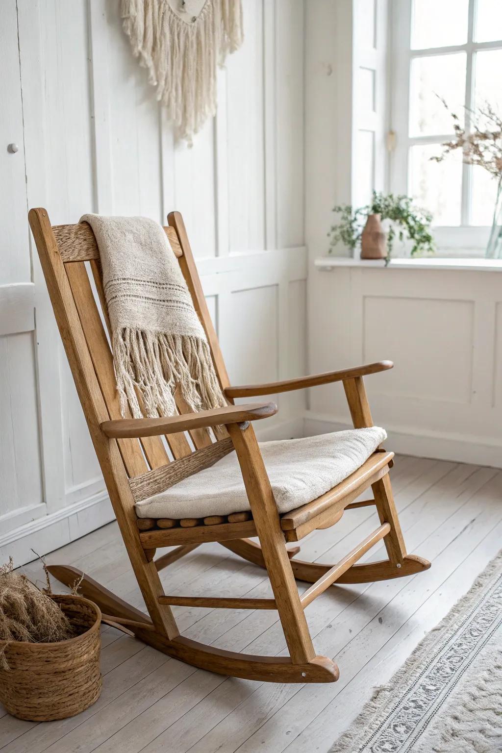 Brushed brass corner guards add a rustic edge and protect worn rocker tips beautifully.