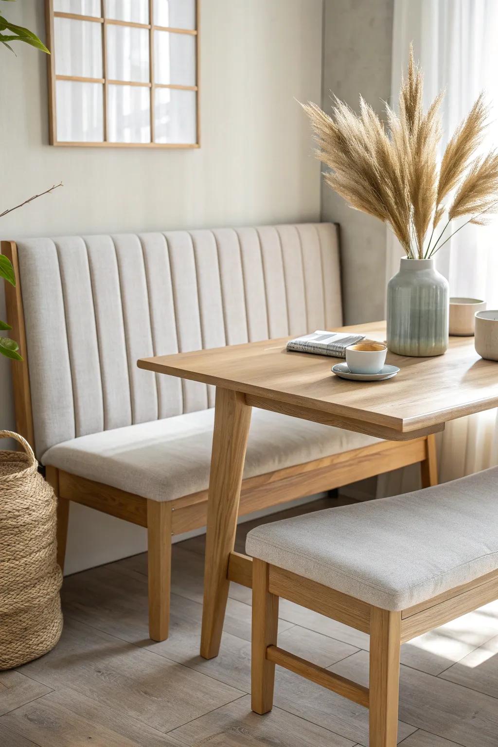 Upholstered oak paneling adds quiet luxury—soft texture, warm wood, and calmer dining-room acoustics.