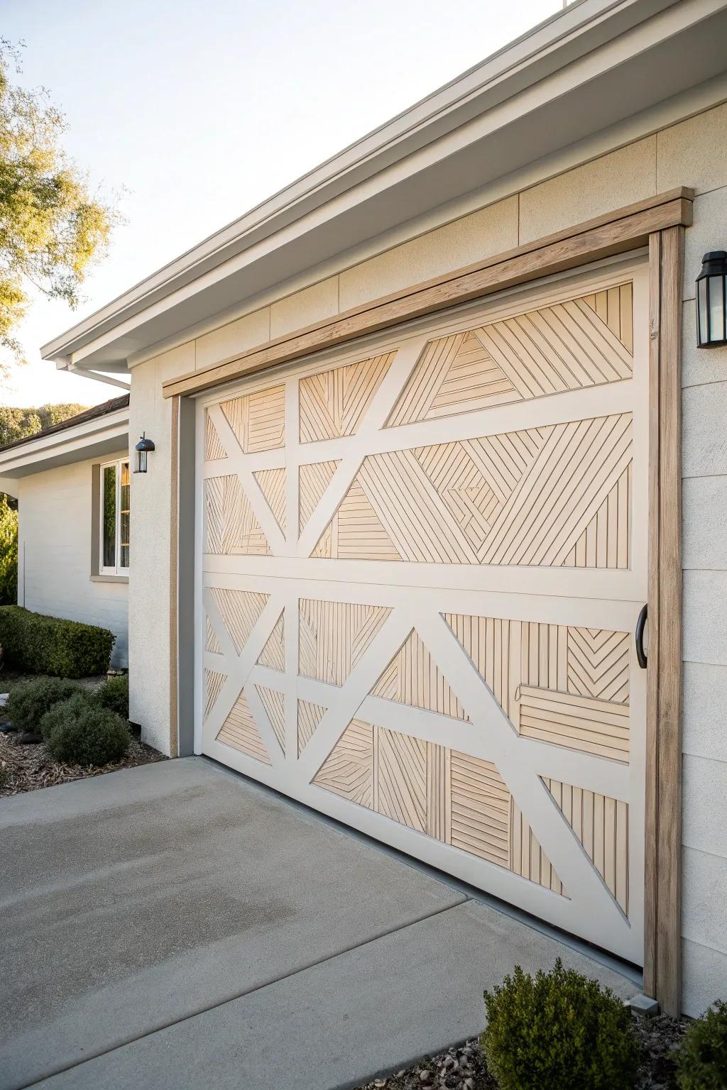 Stencil faux wood joinery for a custom garage door look—minimal, warm, and wow-worthy.