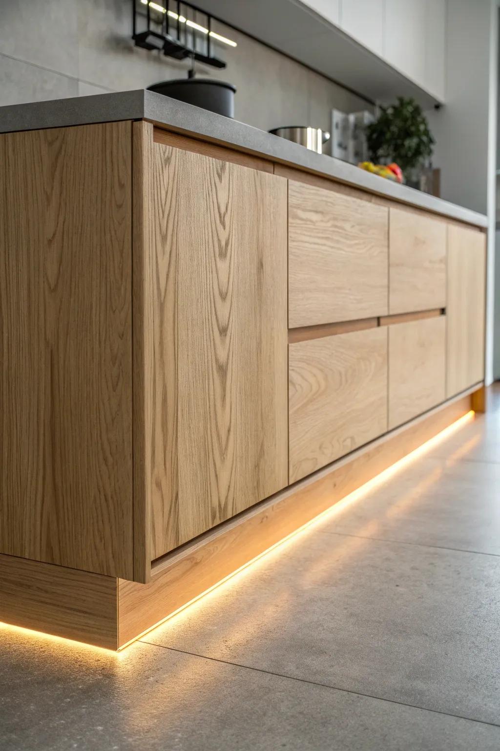 A warm toe-kick glow turns late-night tea runs into the coziest kitchen ritual.