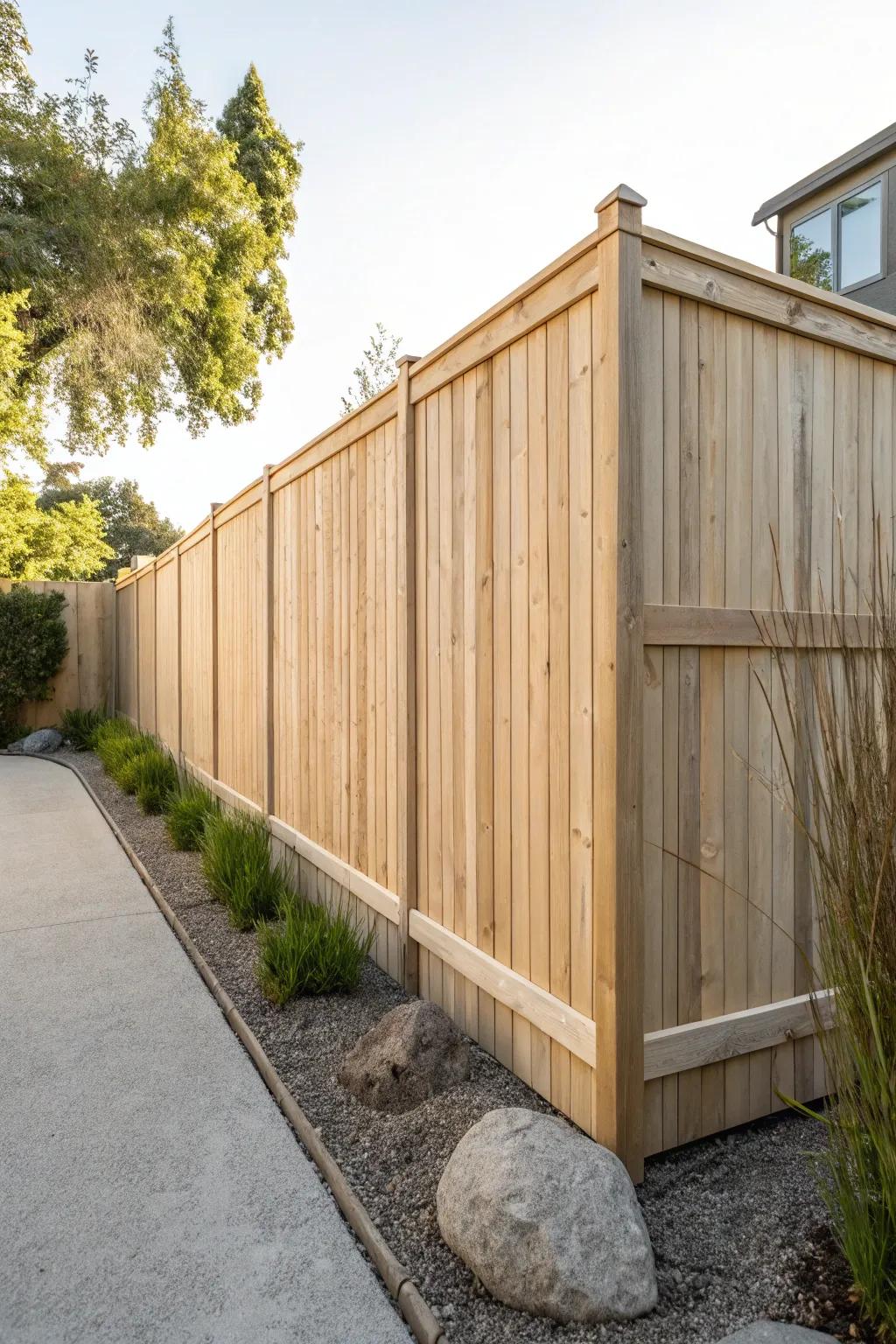 Budget 8-ft privacy fence: a simple wood frame wrapped in reed rolls for instant spa texture.