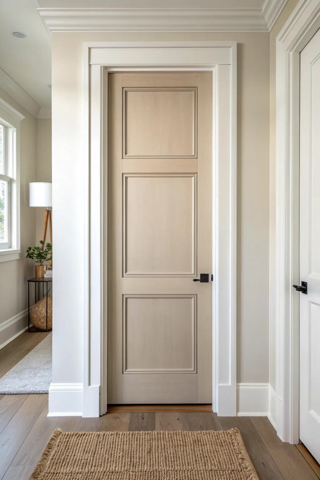 Two-tone panels and crisp trim make a standard door look like a custom upgrade.