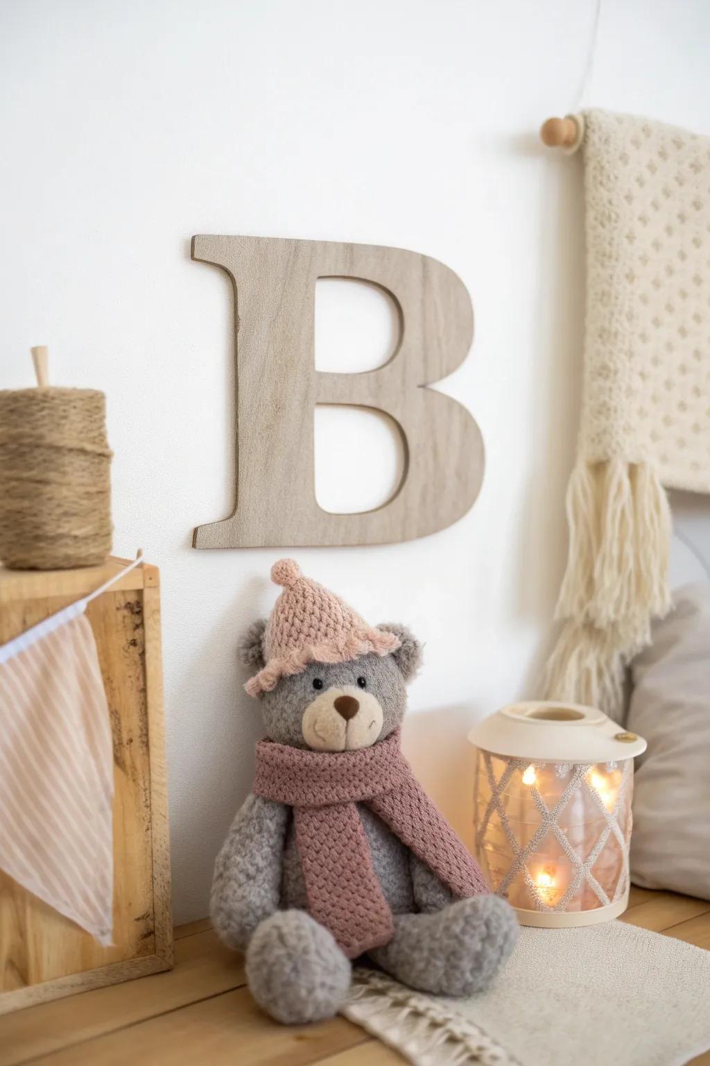 Crafted with love: A minimalist 'B' bear with a touch of boho flair.