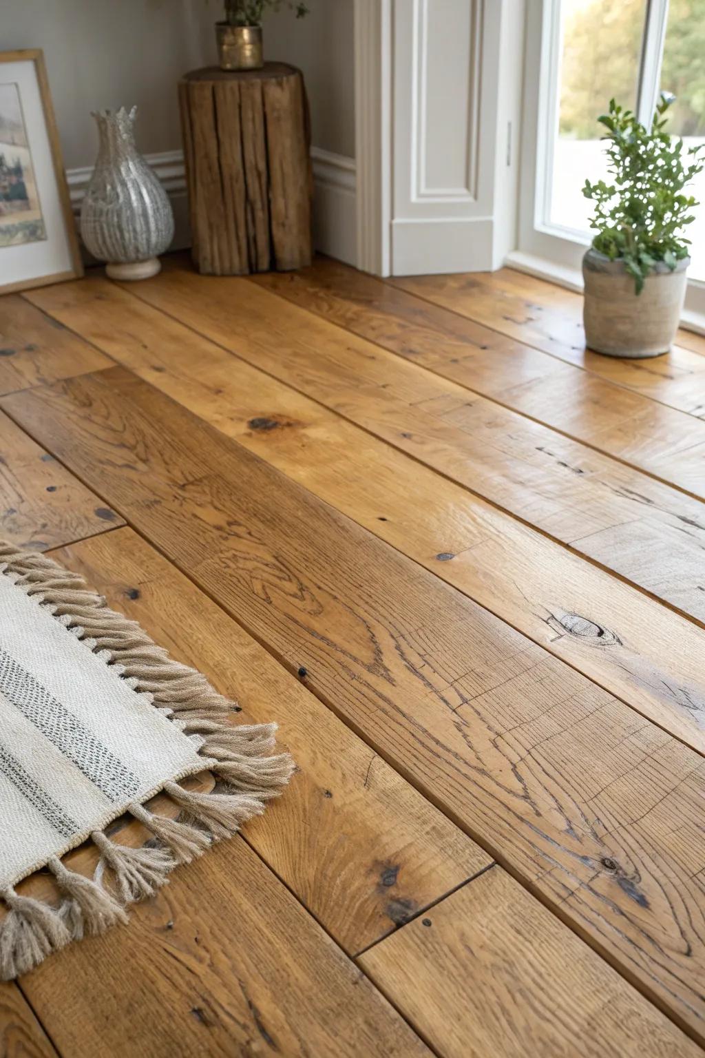 Turn knots into art: resin-filled cracks on reclaimed boards for a gallery-worthy loft floor.